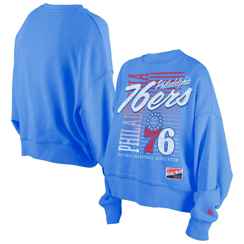 Royal Philadelphia 76ers Women's Boxy Throwback Mineral Wash Sweatshirt | NBA