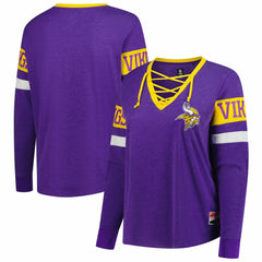 Minnesota Vikings Women's Plus Size Throwback Lace-Up Long Sleeve T-Shirt | NFL Outlet