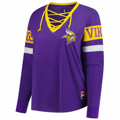 Minnesota Vikings Women's Plus Size Throwback Lace-Up Long Sleeve T-Shirt | NFL Outlet