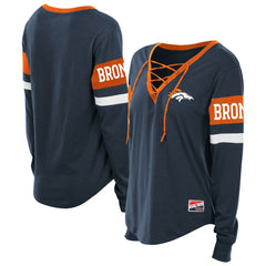 Denver Broncos Women's Plus Size Throwback Lace-Up Long Sleeve T-Shirt | NFL Outlet