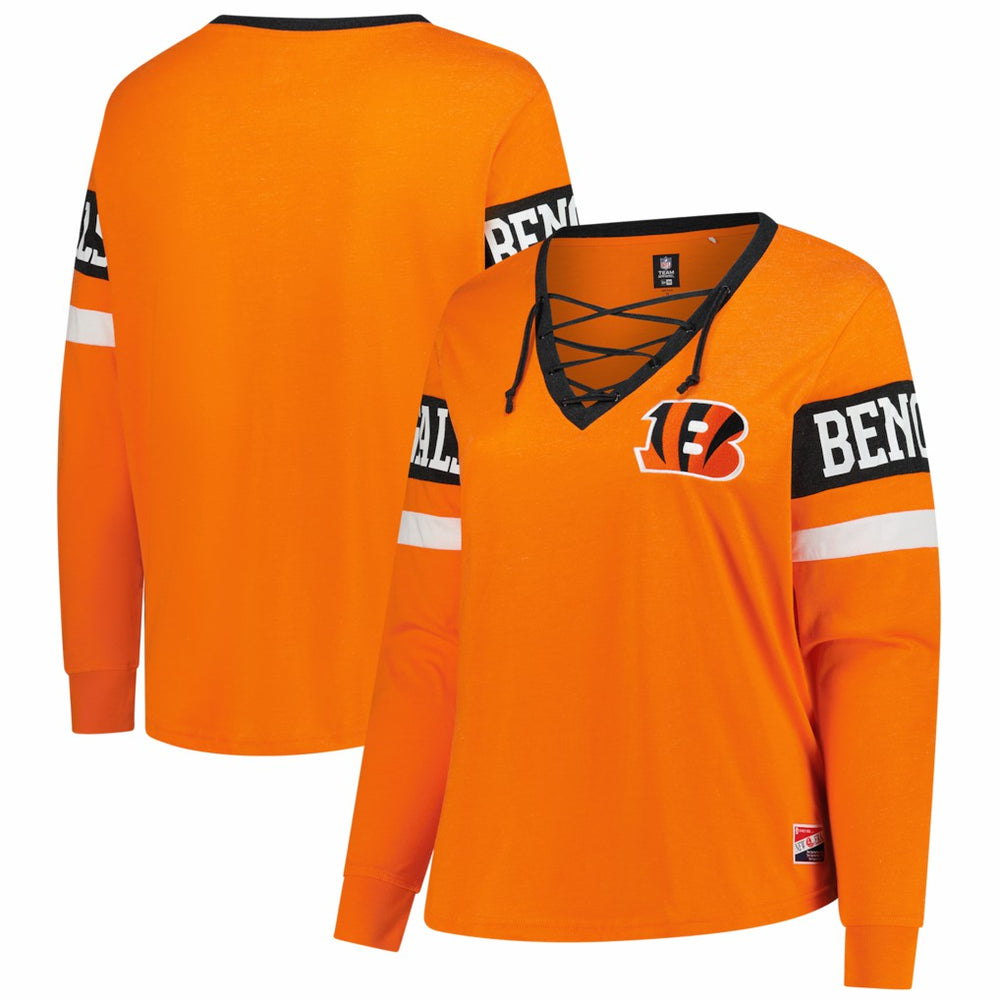 Cincinnati Bengals Women's Plus Size Throwback Lace-Up Long Sleeve T-Shirt | NFL US