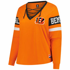 Cincinnati Bengals Women's Plus Size Throwback Lace-Up Long Sleeve T-Shirt | NFL US