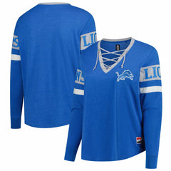 Detroit Lions Women's Plus Size Throwback Lace-Up Long Sleeve T-Shirt | NFL Hot