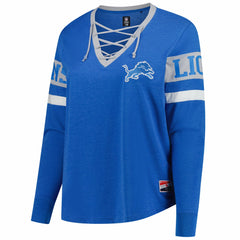 Detroit Lions Women's Plus Size Throwback Lace-Up Long Sleeve T-Shirt | NFL Hot