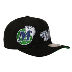 Black Dallas Mavericks Busted Logo Wordmark Wrap Around Pro Pinch Adjustable Hat sale | NBA