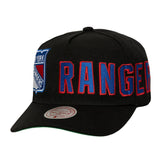 New York Rangers Mitchell & Ness Busted Logo Wordmark Wrap-Around Pro Pinch Adjustable Hat - NHL Hats