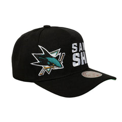 San Jose Sharks Mitchell & Ness Busted Logo Wordmark Wrap-Around Pro Pinch Adjustable Hat - NHL Hats