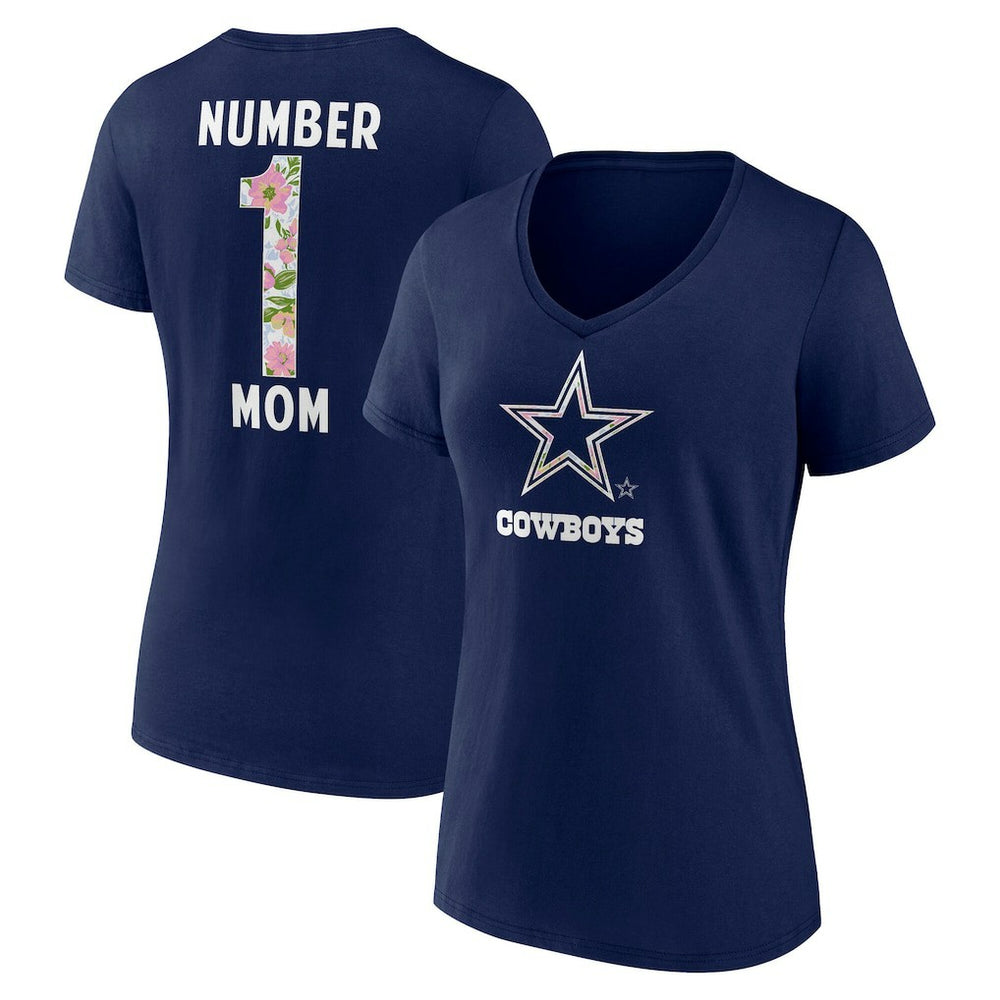 Dallas Cowboys Women's Floral Number 1 Mom V-Neck T-Shirt | NFL Sale