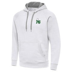 White Philadelphia 76ers Antigua St. Patrick's Day Victory Raglan Pullover Hoodie | NBA