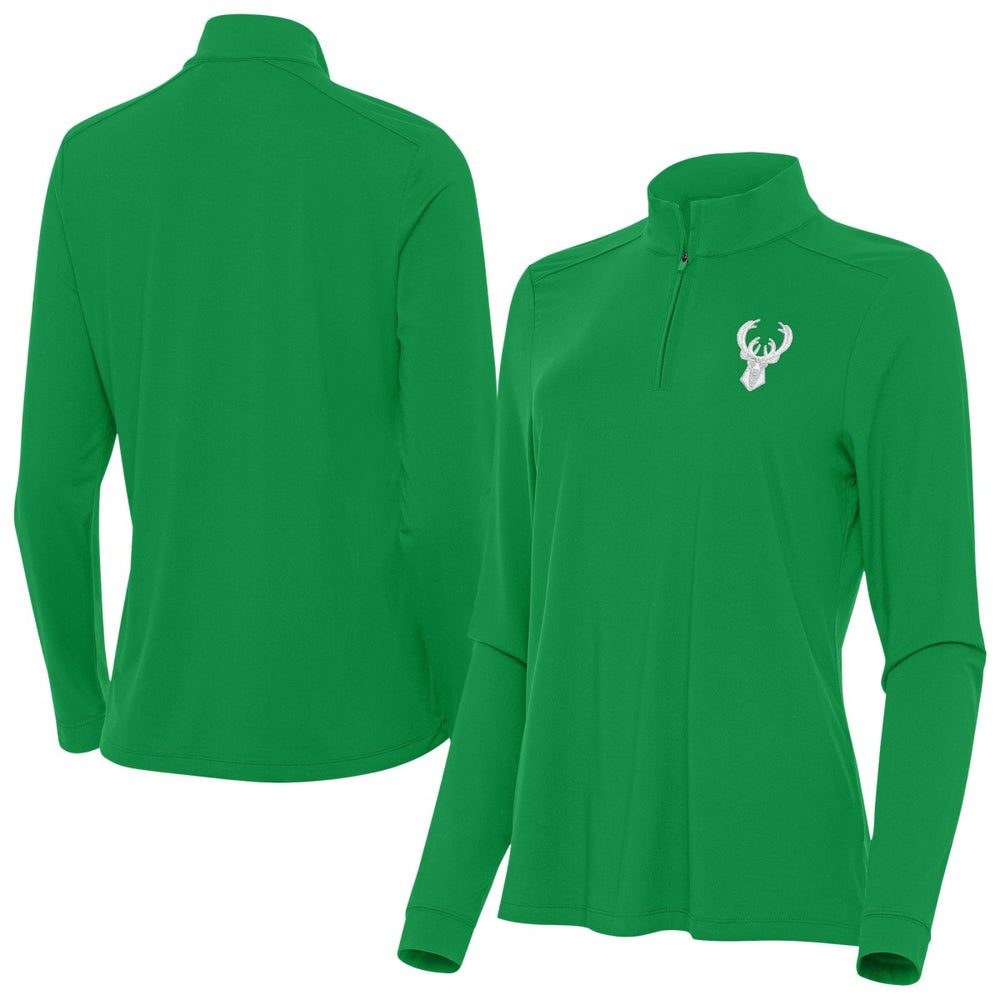 Kelly Green Milwaukee Bucks Antigua Women's St. Patrick's Day Intent Quarter-Zip Top | NBA