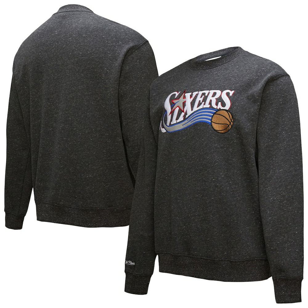 Black Philadelphia 76ers Hardwood Classics Blackout Collection Snow Washed Pullover Sweatshirt | NBA