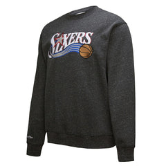 Black Philadelphia 76ers Hardwood Classics Blackout Collection Snow Washed Pullover Sweatshirt | NBA