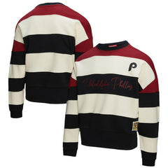 Philadelphia Phillies Mitchell & Ness Women's Cooperstown Collection Blocked Fleece Pullover Sweatshirt- Burgundy/Black - MLB Pullover