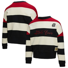 Atlanta Braves Mitchell & Ness Women's Cooperstown Collection Blocked Fleece Pullover Sweatshirt- Red/Black - MLB Pullover