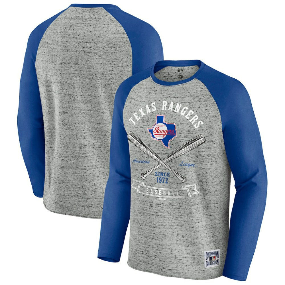 Texas Rangers Darius Rucker Collection by Fanatics Raw Edge Raglan Long Sleeve Baseball T-Shirt - MLB T-shirts