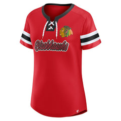 Chicago Blackhawks Fanatics Women's Iconic Athena Lace-Up T-Shirt - NHL T-shirts