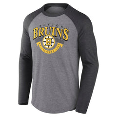 Boston Bruins Fanatics Goal Crease Raglan Tri-Blend Long Sleeve T-Shirt - NHL T-shirts