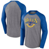 St. Louis Blues Fanatics Goal Crease Raglan Tri-Blend Long Sleeve T-Shirt - NHL T-shirts