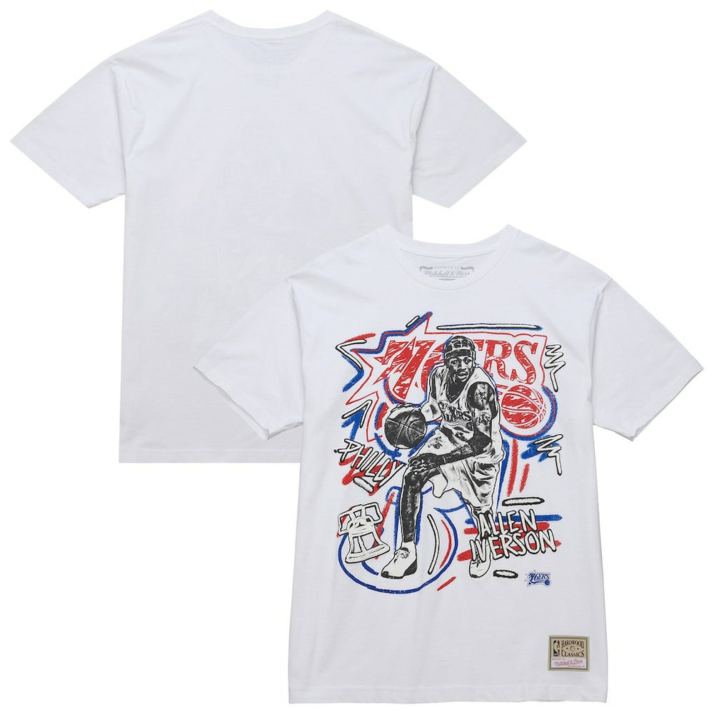 White Allen Iverson Philadelphia 76ers Hardwood Classics Chalked Up T-Shirt | NBA
