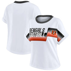 Cincinnati Bengals WEAR by Erin Andrews Women's Cropped Center Stripe Dolman T-Shirt | NFL Discount