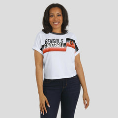Cincinnati Bengals WEAR by Erin Andrews Women's Cropped Center Stripe Dolman T-Shirt | NFL Discount