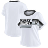 Las Vegas Raiders WEAR by Erin Andrews Women's Cropped Center Stripe Dolman T-Shirt | NFL Hot