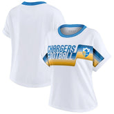 Los Angeles Chargers WEAR by Erin Andrews Women's Cropped Center Stripe Dolman T-Shirt | NFL Outlet