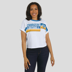 Los Angeles Chargers WEAR by Erin Andrews Women's Cropped Center Stripe Dolman T-Shirt | NFL Outlet