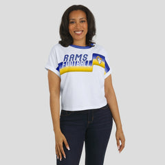 Los Angeles Rams WEAR by Erin Andrews Women's Cropped Center Stripe Dolman T-Shirt | NFL US
