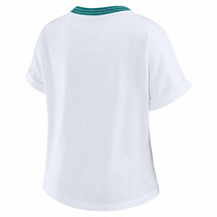 Miami Dolphins WEAR by Erin Andrews Women's Cropped Center Stripe Dolman T-Shirt | NFL Sale