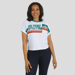 Miami Dolphins WEAR by Erin Andrews Women's Cropped Center Stripe Dolman T-Shirt | NFL Sale