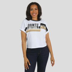 New Orleans Saints WEAR by Erin Andrews Women's Cropped Center Stripe Dolman T-Shirt | NFL Hot
