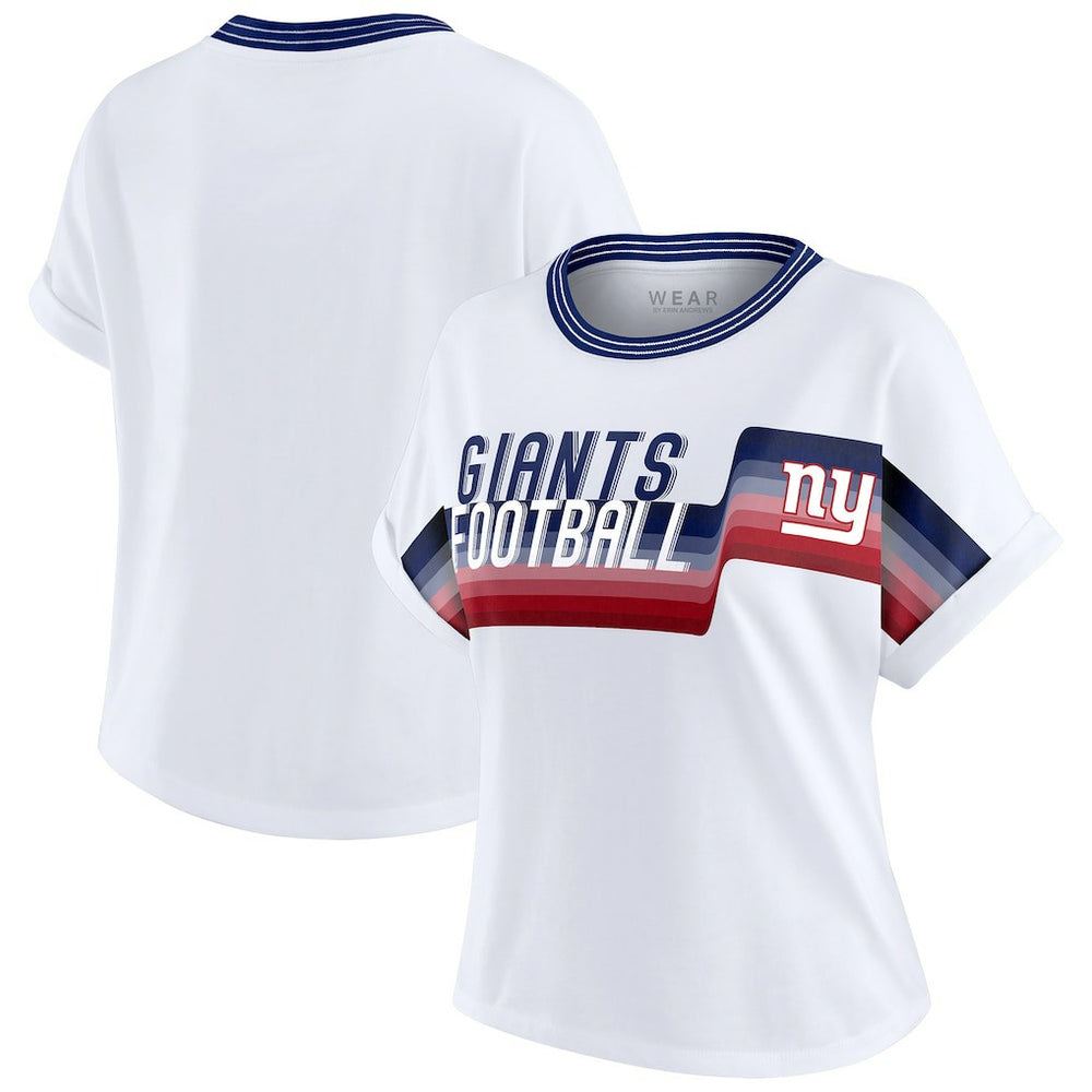 New York Giants WEAR by Erin Andrews Women's Cropped Center Stripe Dolman T-Shirt | NFL Hot