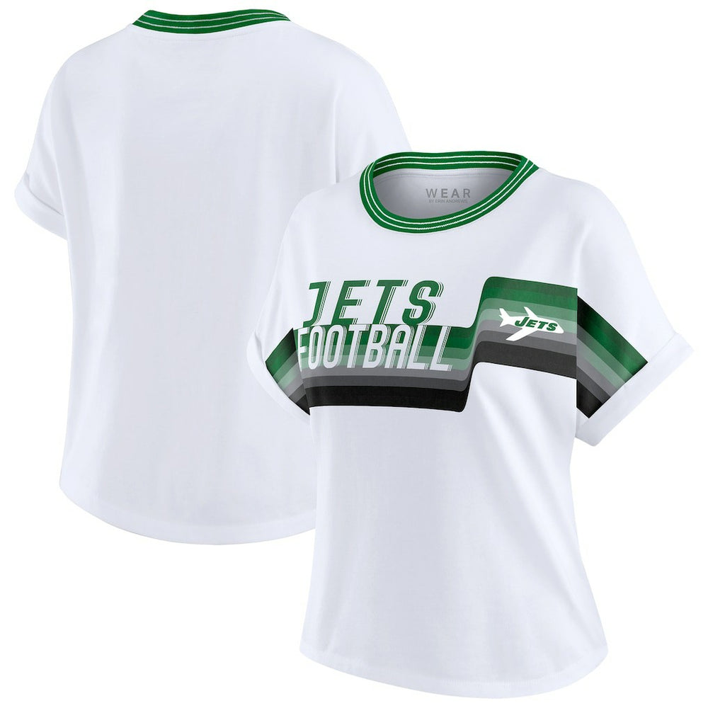 New York Jets WEAR by Erin Andrews Women's Cropped Center Stripe Dolman T-Shirt | NFL Near me