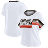 Cleveland Browns WEAR by Erin Andrews Women's Cropped Center Stripe Dolman T-Shirt | NFL Sale