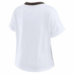 Cleveland Browns WEAR by Erin Andrews Women's Cropped Center Stripe Dolman T-Shirt | NFL Sale