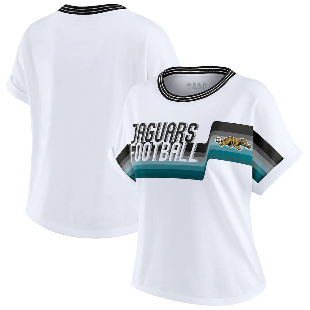 Jacksonville Jaguars WEAR by Erin Andrews Women's Cropped Center Stripe Dolman T-Shirt | NFL Online