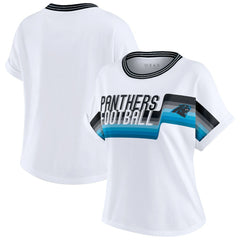 Carolina Panthers WEAR by Erin Andrews Women's Cropped Center Stripe Dolman T-Shirt | NFL Outlet
