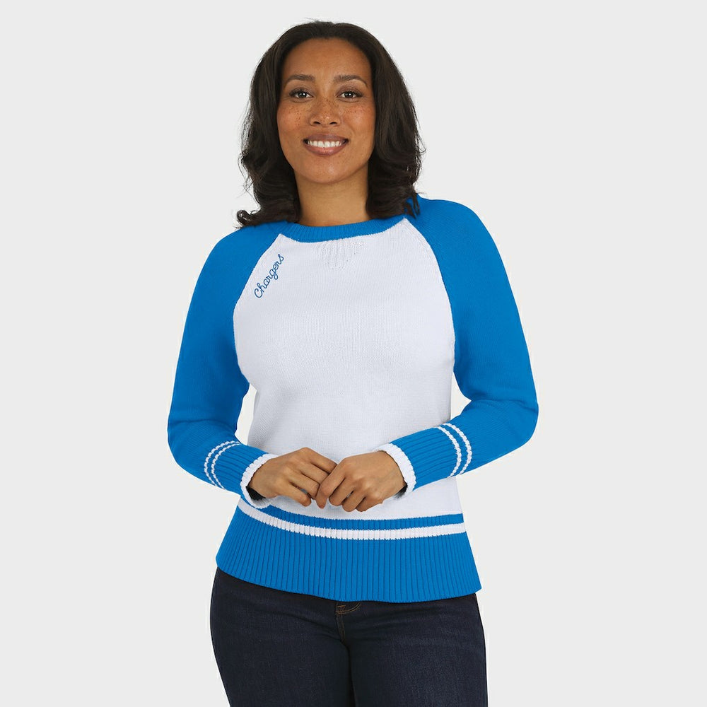 Los Angeles Chargers WEAR by Erin Andrews Women's Colorblock Raglan Sweater | NFL Outlet
