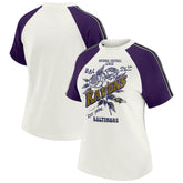Baltimore Ravens WEAR by Erin Andrews Women's Sleeve Stripe Distressed Raglan T-Shirt | NFL On sale