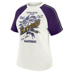 Baltimore Ravens WEAR by Erin Andrews Women's Sleeve Stripe Distressed Raglan T-Shirt | NFL On sale