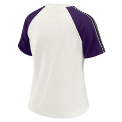 Baltimore Ravens WEAR by Erin Andrews Women's Sleeve Stripe Distressed Raglan T-Shirt | NFL On sale