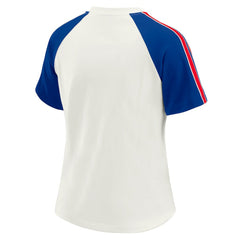 Buffalo Bills WEAR by Erin Andrews Women's Sleeve Stripe Distressed Raglan T-Shirt | NFL Hot