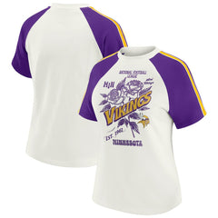 Minnesota Vikings WEAR by Erin Andrews Women's Sleeve Stripe Distressed Raglan T-Shirt | NFL US