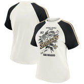 New Orleans Saints WEAR by Erin Andrews Women's Sleeve Stripe Distressed Raglan T-Shirt | NFL New