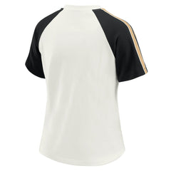 New Orleans Saints WEAR by Erin Andrews Women's Sleeve Stripe Distressed Raglan T-Shirt | NFL New