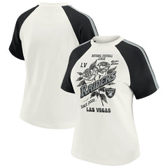 Las Vegas Raiders WEAR by Erin Andrews Women's Sleeve Stripe Distressed Raglan T-Shirt | NFL Near me