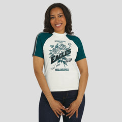 Philadelphia Eagles WEAR by Erin Andrews Women's Sleeve Stripe Distressed Raglan T-Shirt | NFL Discount