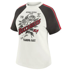 Tampa Bay Buccaneers WEAR by Erin Andrews Women's Sleeve Stripe Distressed Raglan T-Shirt | NFL Sale