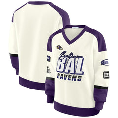 Baltimore Ravens WEAR by Erin Andrews Women's Racing Crew V-Neck Sweatshirt | NFL Near me